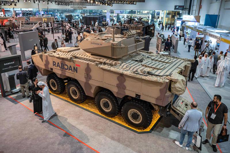 The Rabdan 8x8 infantry fighting vehicle displayed at the pavilion. AFP