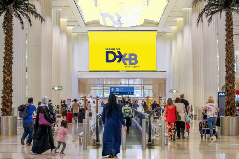 Dubai International Airport's Terminal 3 Arrivals Hall. The airport handled 14.2 million passengers in the three-month period to the end of June. Photo: Dubai Airports