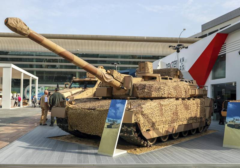 Abu Dhabi, U.A.E., February 17, 2019. INTERNATIONAL DEFENCE EXHIBITION AND CONFERENCE  2019 (IDEX) Day 1--  The Leclerc Tank.Victor Besa/The NationalSection:  NAReporter;