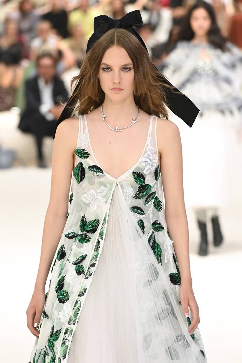 Hand-stitched leaves at the Chanel show. Getty Images