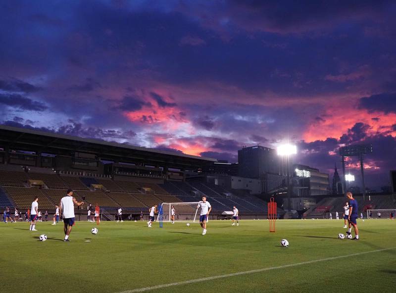 Paris Saint-Germain players hold a training session at a stadium in Tokyo on July 19, 2022. AFP
