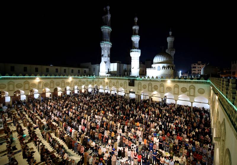 Muslim worshippers pray at Al Azhar Mosque in the old Islamic district of Cairo, Egypt. Reuters