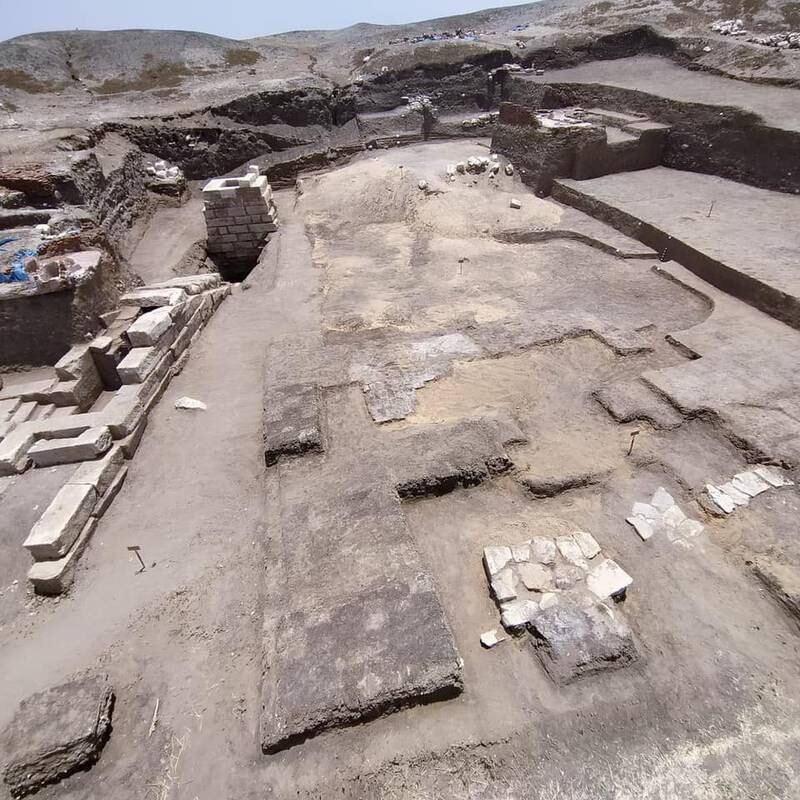 The remains of a Ptolemaic era bathhouse unearthed atop a hill at the Tel El Farain archaeological site in Egypt's Nile Delta.