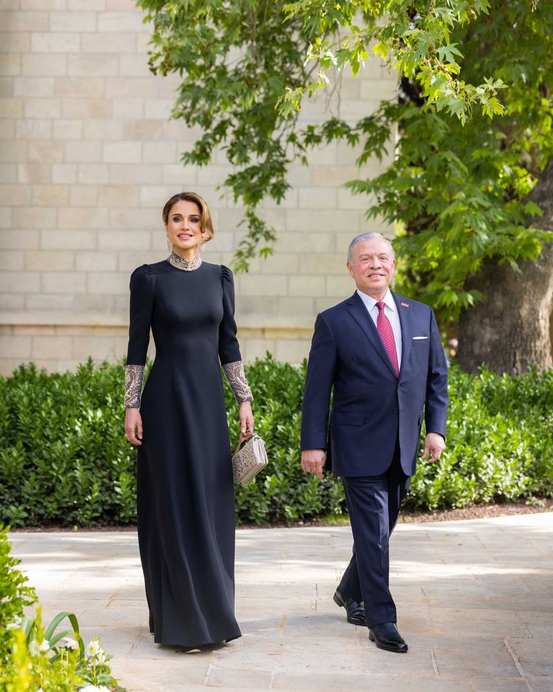 Queen Rania Wears Embroidered Black Dior Gown For Jordans Royal Wedding