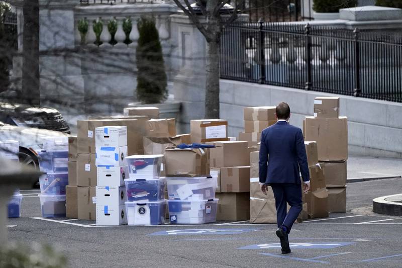 Boxes removed from the Eisenhower Executive Office Building, where the vice president works, in Washington.  AP