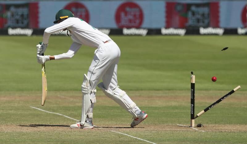 South Africa batsman Marco Jansen is bowled by India's Jasprit Bumrah for seven. Reuters
