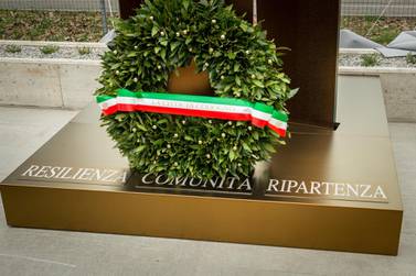 Inauguration of the memorial dedicated to the victims of Covid-19, in Codogno, Italy, February 21. Reuters