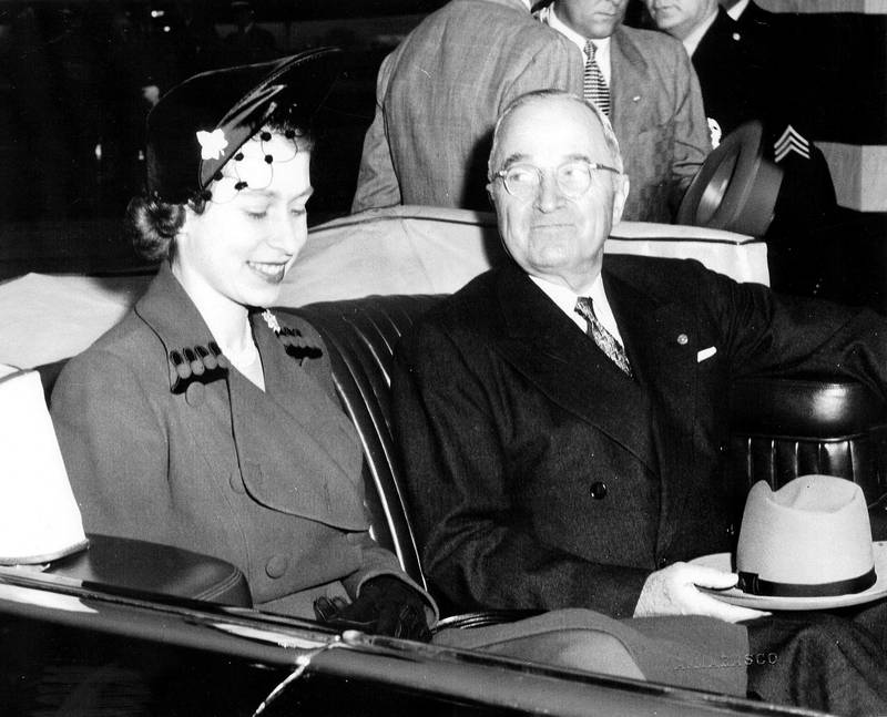 Before she became queen, then-Princess Elizabeth joined President Harry Truman in the chief executive's limousine for her ride to Blair House after arriving at Military Air Transport Service Terminal in Washington. Photo: US National Archives