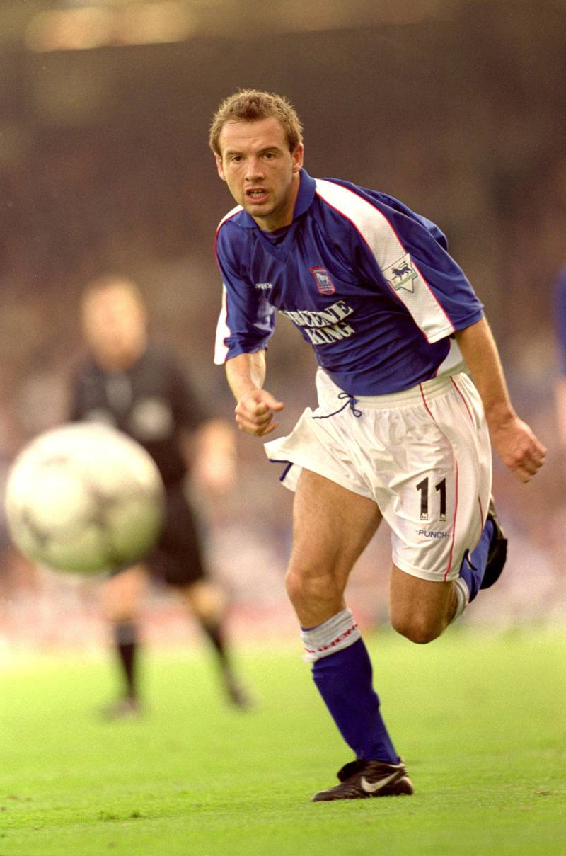 23 Sep 2000:  Marcus Stewart of Ipswich Town chases after the ball during the FA Carling Premiership match against Arsenal at Portman Road, in Ipswich, England. The match ended in a 1-1 draw. \ Mandatory Credit: Phil Cole /Allsport