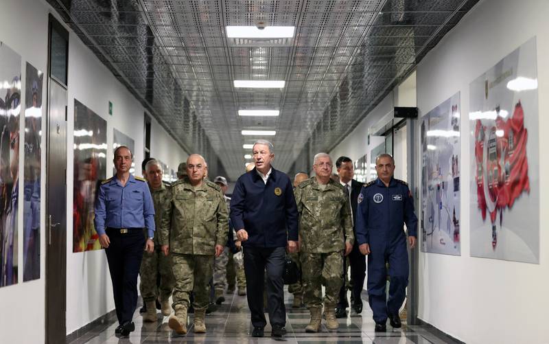 Turkey's Defence Minister Hulusi Akar visits the Land Forces Operation Centre, in Ankara. Reuters