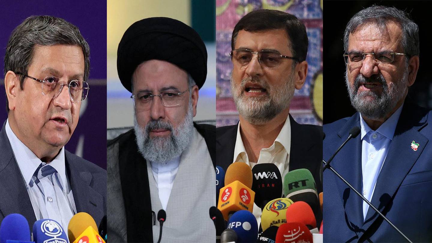 Iranian presidential candidates from left to right; Abdolnasser Hemmati, Ebrahim Raisi, Amir Hossein Ghazizadeh Hashemi and Mohsen Rezaei. AP/AFP