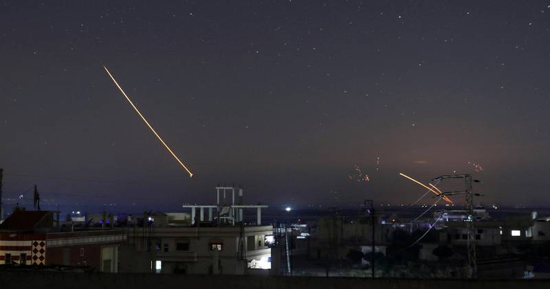 Missile fire is seen over Daraa, Syria on May 10, 2018. Alaa al-Faqir / Reuters