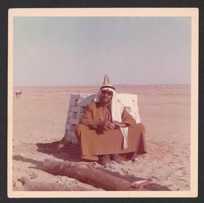 Sheikh Zayed at an al falaj well near Al Ain, c1968-1969. Photo: Akkasah, al Mawrid