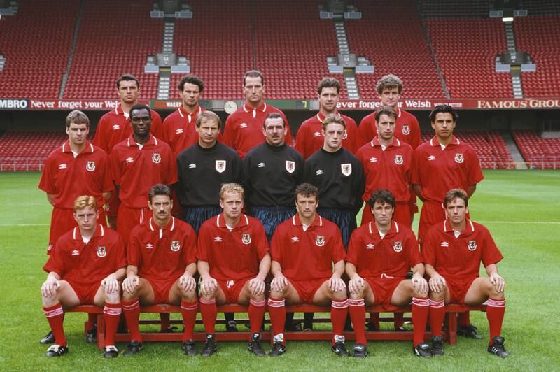 The Wales squad in 1993, ahead of a qualifying campaign for the 1994 World Cup to be held in the USA. 