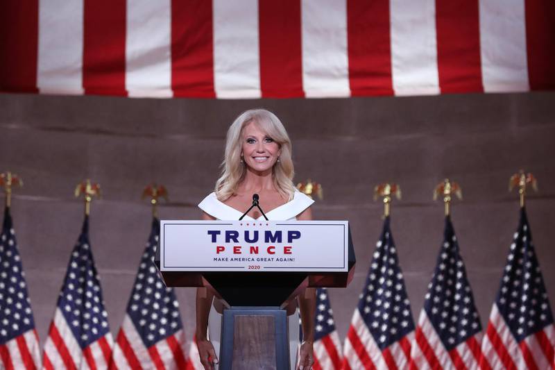 Kellyanne Conway, senior adviser to U.S. President Donald Trump, speaks during the Republican National Convention at the Andrew W. Mellon Auditorium in Washington, D.C.  Bloomberg