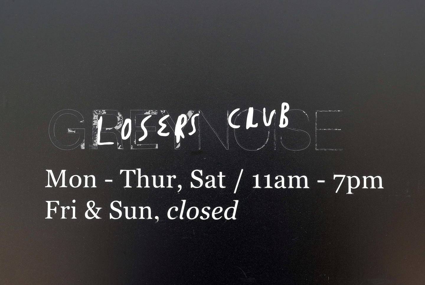 DUBAI , UNITED ARAB EMIRATES , JUNE 04 – 2018 :- Losers Club written on the entrance at the Grey Noise gallery in Alserkal Avenue in Al Quoz in Dubai.  ( Pawan Singh / The National )  For Arts & Life. Story by Melissa 