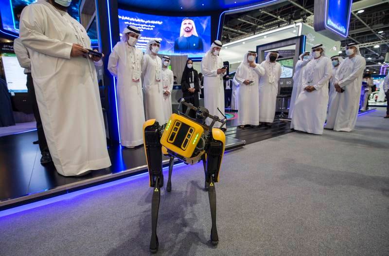 A four-legged robot at a Dubai Government stand on the second day of Gitex.