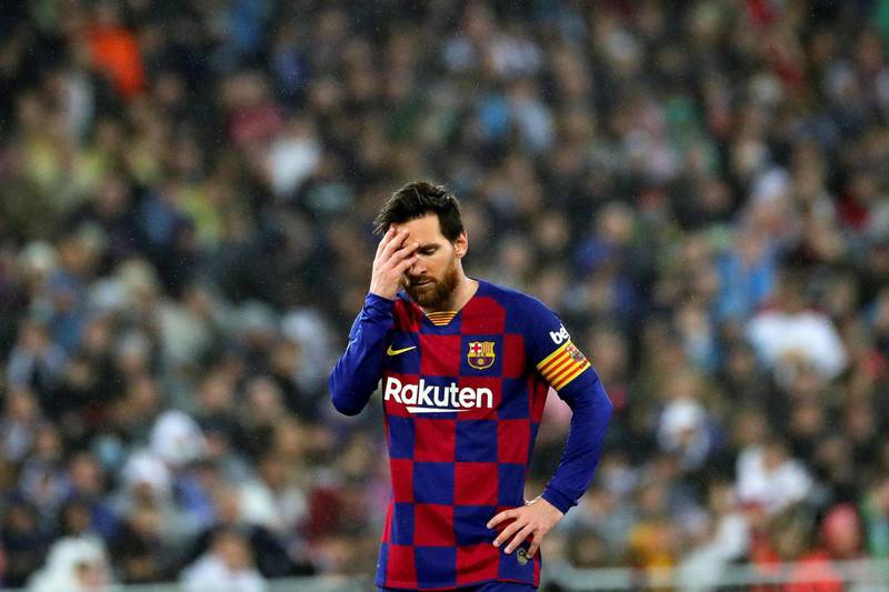 Lionel Messi reacts after Barcelona go 1-0 down to Real Madrid. EPA