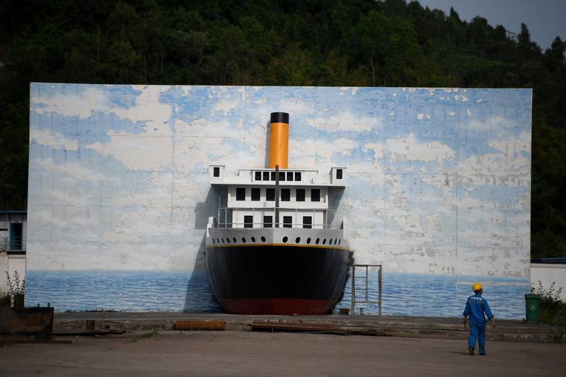 A display at the site of a still-under-construction replica of the Titanic ship in Daying County in China's southwest Sichuan province. AFP /  Noel Celis