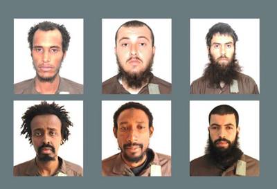 Six suspected foreign ISIS fighters captured by the SDF in Syria. SDF