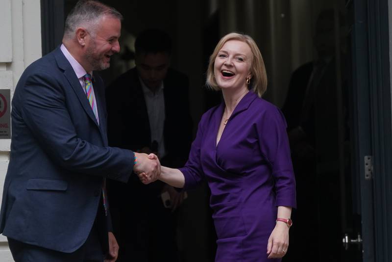 Liz Truss and Conservative Party chairman Andy Stephenson arriving at the Conservative Campaign Headquarters in London on the day she was named the party's new leader. Photo: PA