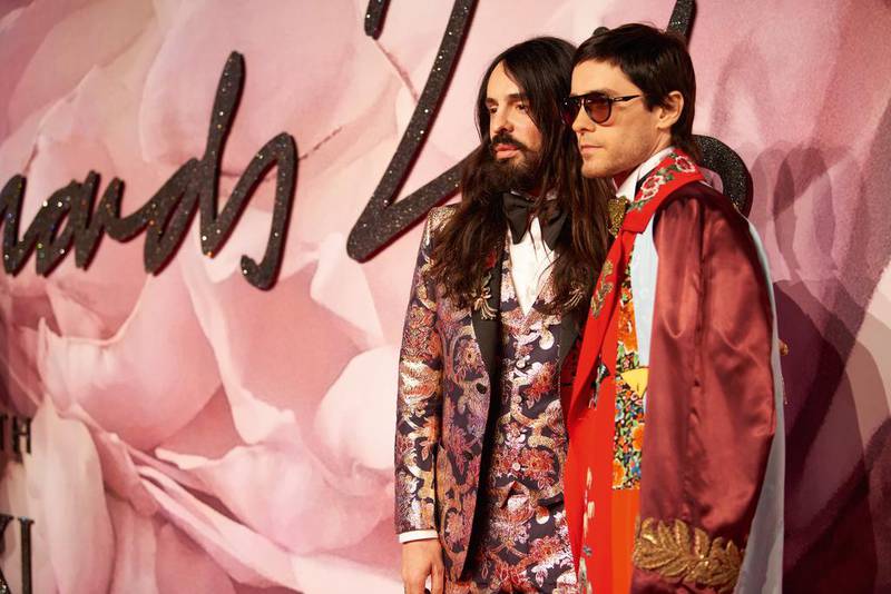 Gucci’s creative director Alessandro Michele, left, and actor Jared Leto at the Fashion Awards in London. Eeva Rinne / British Fashion Council