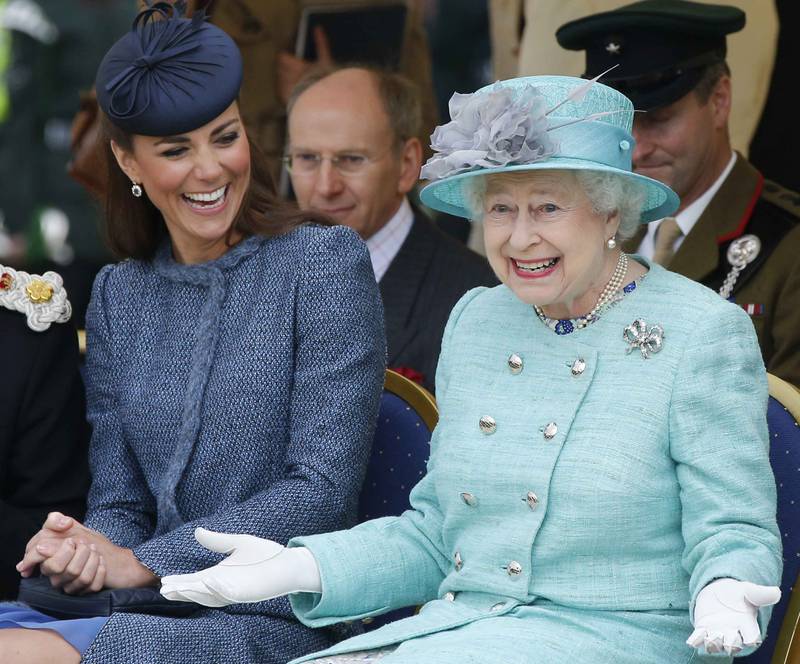 Catherine, Duchess of Cambridge, and Queen Elizabeth II, during a Diamond Jubilee visit to Nottingham on June 13, 2012. Getty Images