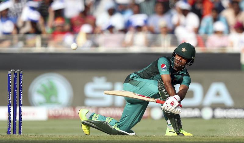 Dubai, United Arab Emirates - September 23, 2018: Pakistan's Fakhar Zaman bats during the game between India and Pakistan in the Asia cup. Sunday, September 23rd, 2018 at Sports City, Dubai. Chris Whiteoak / The National