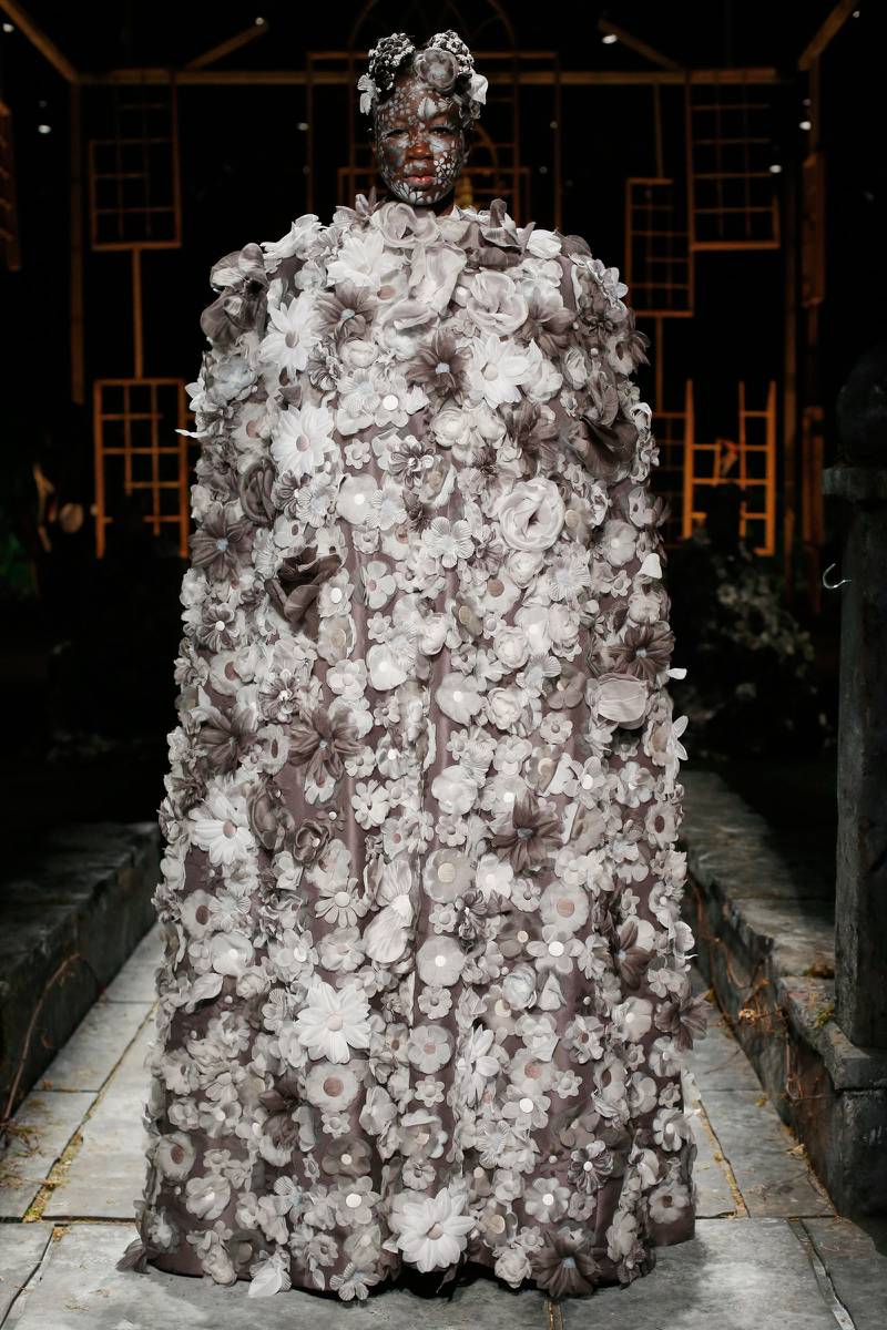 At Thom Browne, hand-made flowers became a dramatic cape. Photo: Thom Browne