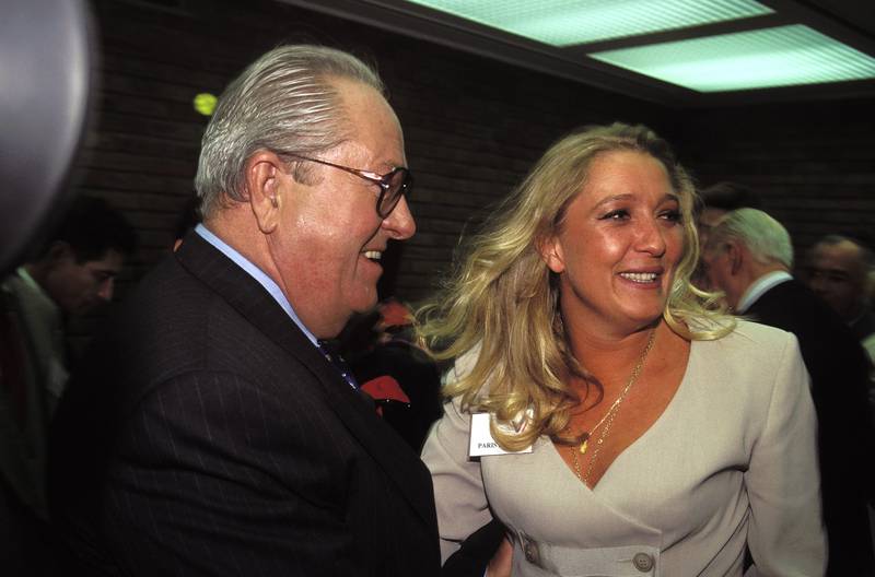 Jean-Marie Le Pen with daughter Marine after the first round of voting in the 1995 French presidential election.