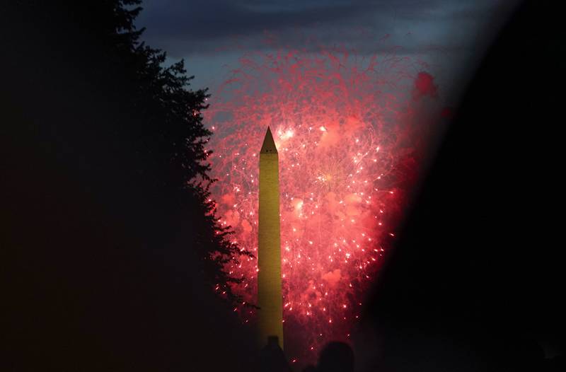 A firework display over the Lincoln Memorial, Washington Monument and the US Capitol building during Independence Day celebrations in Washington. AP Photo