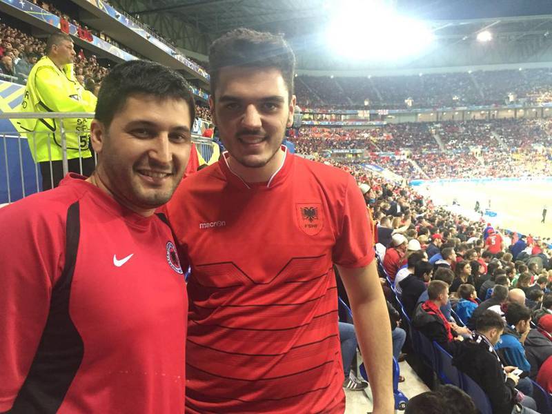 Albania fans Dashmir Istrefi and his cousin Redon, at the Stade de Lyon on Sunday, June 19, 2016. Andy Mitten for The National
