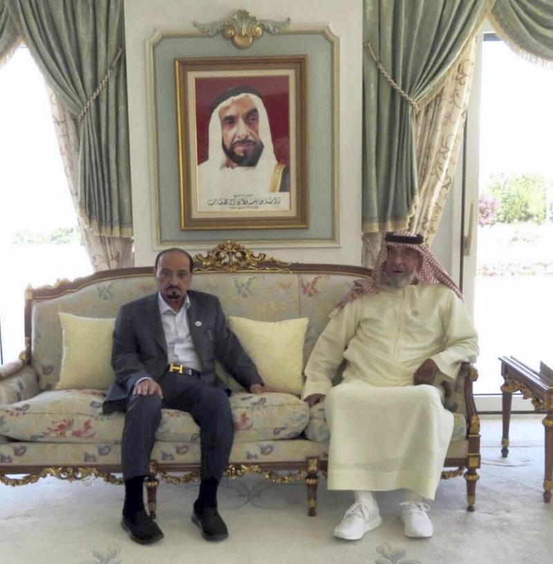 <p>Sheikh Humaid bin Rashid, Ruler of Ajman,&nbsp;wishes&nbsp;Sheikh Khalifa good health and prosperity during his visit to the president&#39;s home in Evian. Wam</p>
