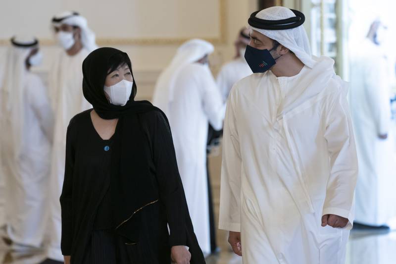 Governor of Tokyo Yuriko Koike arrives in Abu Dhabi to offer her condolences. 