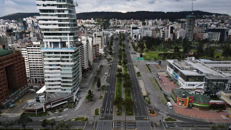 A photo taken with a drone shows empty streets in the last weekend of mass confinement in Quito, Ecuador. A state of emergency was enforced on 23 April on 16 of the 24 provinces of Ecuador, amid the ongoing  pandemic. EPA