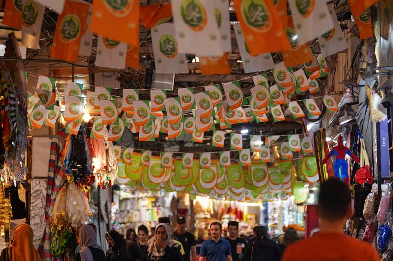 A market in Iraq's autonomous Kurdish region decorated with banners and garlands to mark the birth of Prophet Mohammed. AFP