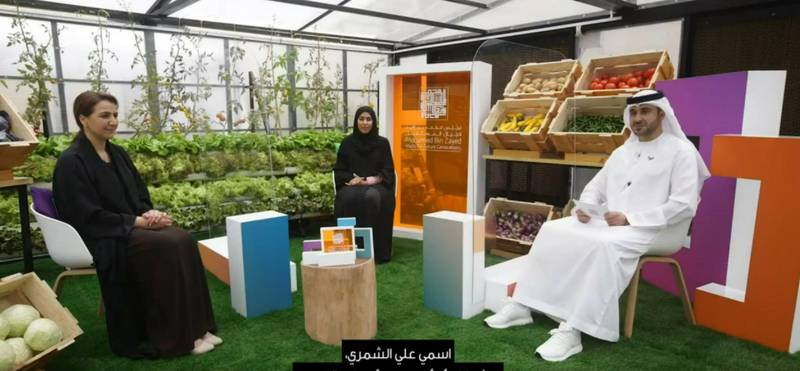 Minister of State for Food Security Mariam Al Mheiri, Minister of Community Development Hessa Buhumaid and presenter Ali Al Shimmari. The National