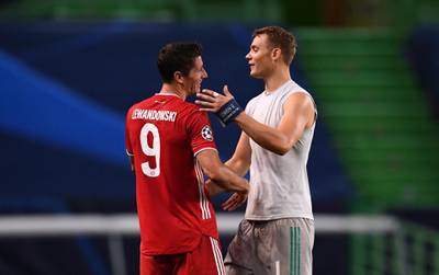 Robert Lewandowski, left, and Bayern's goalkeeper Manuel Neuer. AP