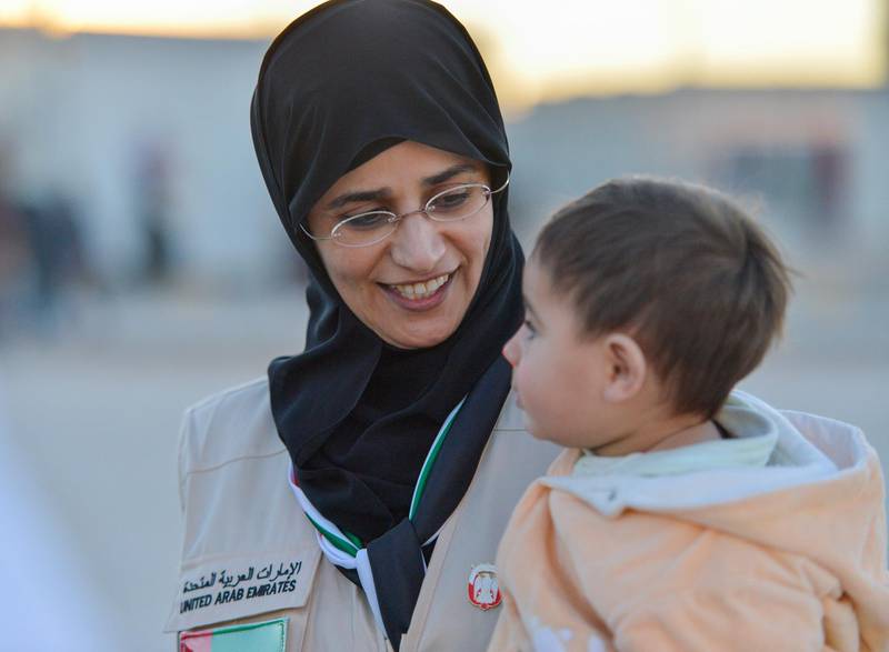 Naema Al Mansouri on an Emirates Red Crescent trip to a refugee camp in Jordan in 2015. Courtesy Naema Al Mansouri