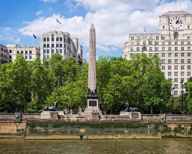 Cleopatra's Needle next to the river Thames in London, England. Alamy