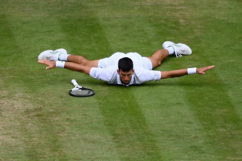  Novak Djokovic after hitting a stunning winner against Jannik Sinner. Getty 