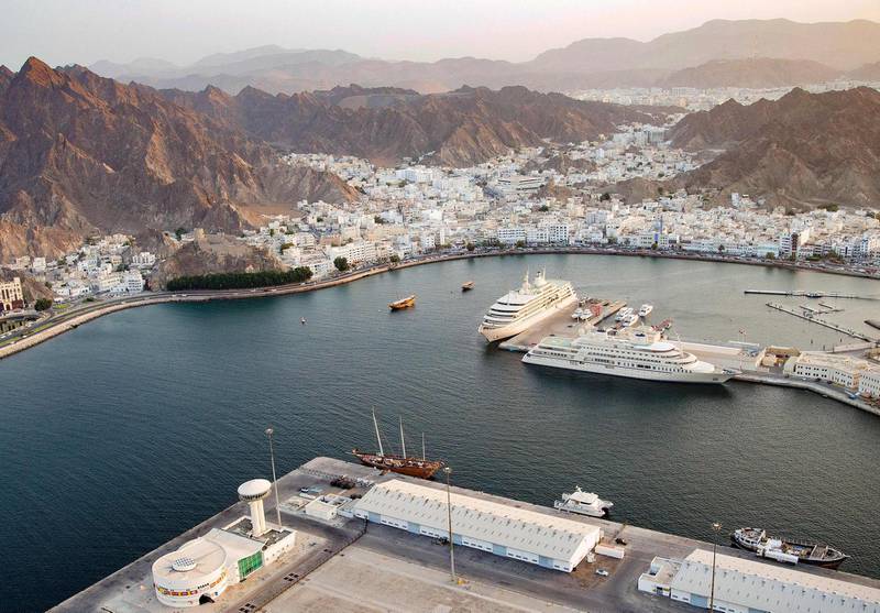 An aerial view shows the Port Sultan Qaboos in the Omani capital Muscat on April 9, 2021. / AFP / Haitham AL-SHUKAIRI
