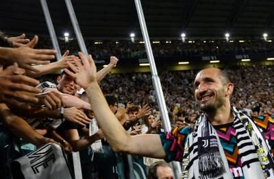 Giorgio Chiellini interacts with fans after playing his last home match for Juventus. Reuters