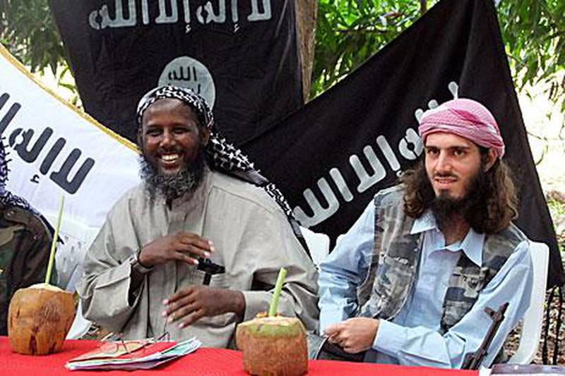 The US native Omar Hammami, right, and the Al Shabab deputy leader Abu Mansur Al-Amriki make threats against America after the killing of Osama bin Laden last May. Mr Hammami is described as the most influential US English speaker in the jihadi propaganda sphere.