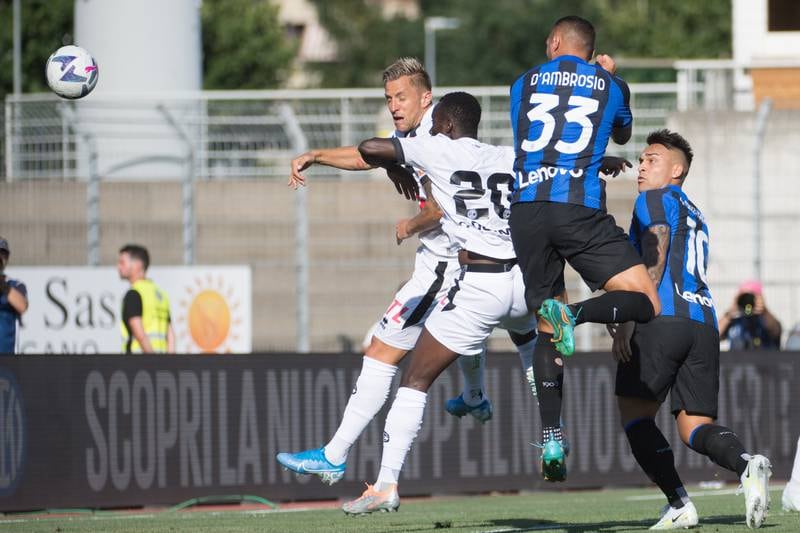 Inter Milan's Danilo D'Ambrosio scores against FC Lugano in Switzerland, on July 12. EPA