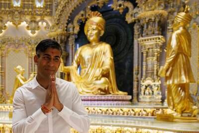 British Prime Minister Rishi Sunak spent about 50 minutes at the temple early on Sunday.  PA