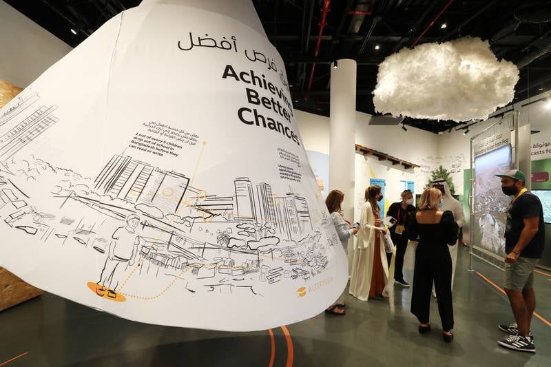 A mobile application from Bangladesh aims to finance a child's education. The display drew crowds to the Good Place Pavilion at Expo 2020 Dubai. Photo: Expo 2020 Dubai