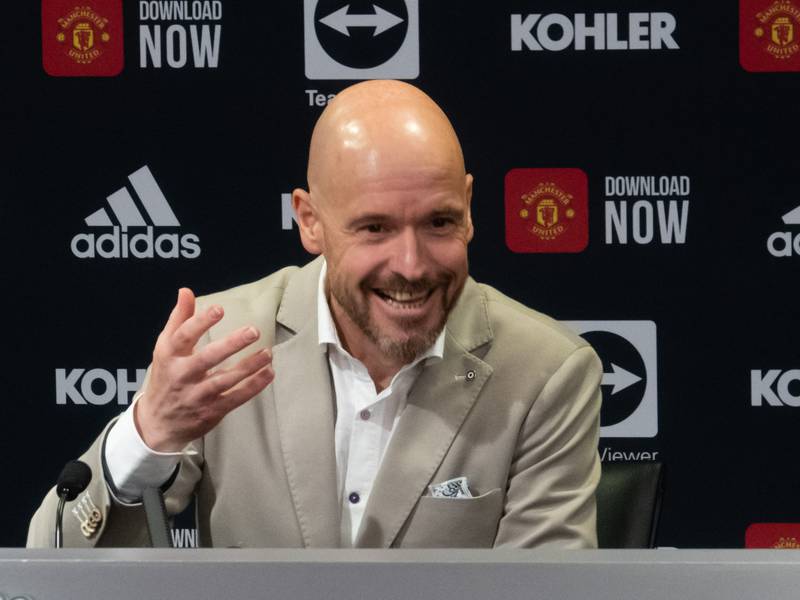 Newly appointed Manchester United manager Erik ten Hag during his unveiling at Old Trafford on Monday, May 23, 2022. PA