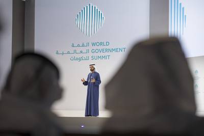 Sheikh Mohamed bin Rashid, Vice President and Ruler of Dubai, speaks at the World Government Summit. Mohamed Al Hammadi / Crown Prince Court - Abu Dhabi