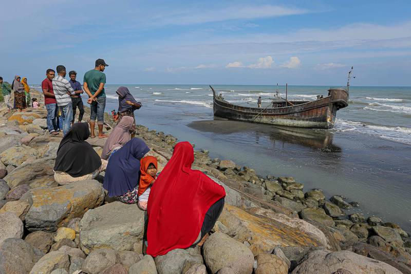 A wooden boat that carried almost 200 Rohingya people to Aceh province, Indonesia, in the fourth such landing in recent months. AFP